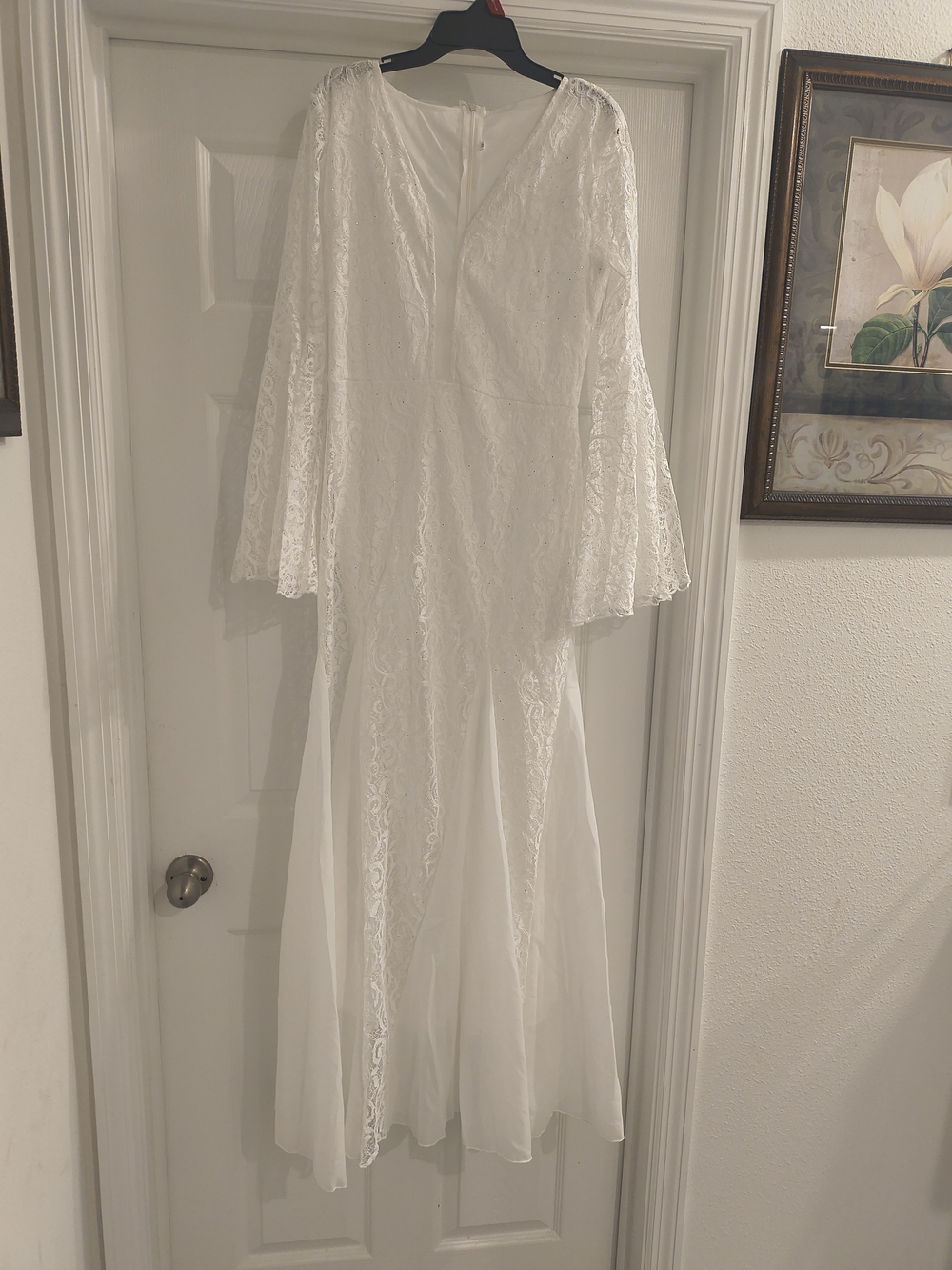 Ivory Lace Bell-Sleeve Wedding Gown